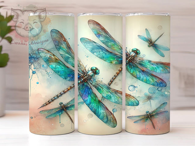 Embroidery Dragonflies 20 oz Skinny Tumbler Sublimation Design, Straight & Tapered Tumbler Png, Dragonfly Tumbler Png, Digital Download PNG Sublimation Lara' s Designs 
