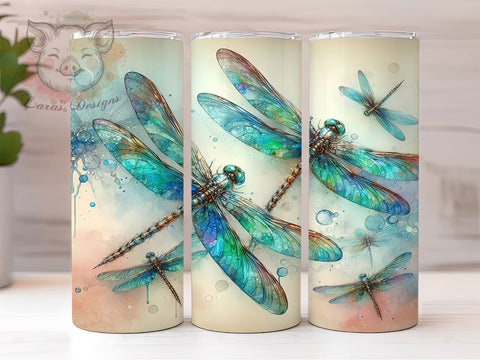 Embroidery Dragonflies 20 oz Skinny Tumbler Sublimation Design, Straight & Tapered Tumbler Png, Dragonfly Tumbler Png, Digital Download PNG Sublimation Lara' s Designs 