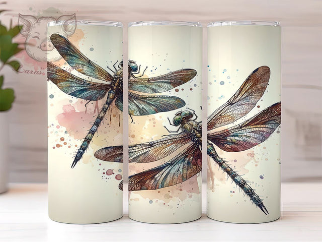 Embroidery Dragonflies 20 oz Skinny Tumbler Sublimation Design, Straight & Tapered Tumbler Png, Dragonfly Tumbler Png, Digital Download PNG Sublimation Lara' s Designs 