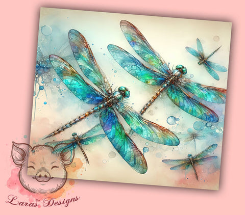 Embroidery Dragonflies 20 oz Skinny Tumbler Sublimation Design, Straight & Tapered Tumbler Png, Dragonfly Tumbler Png, Digital Download PNG Sublimation Lara' s Designs 