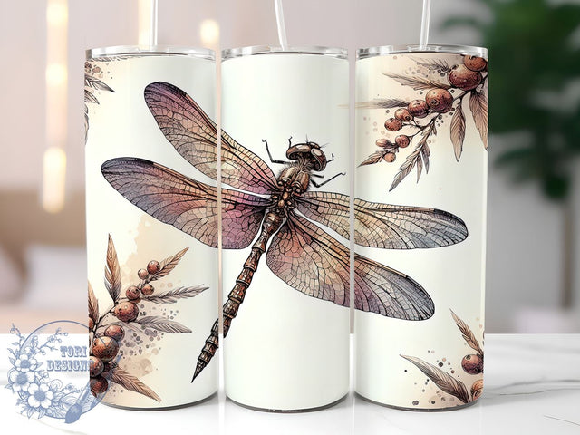 Embroidery Dragonflies 20oz Skinny Tumbler PNG, Dragonfly Tumbler Sublimation Wrap, Straight & Tapered Tumbler Wrap, Instant Digital Download Sublimation ToriDesigns 