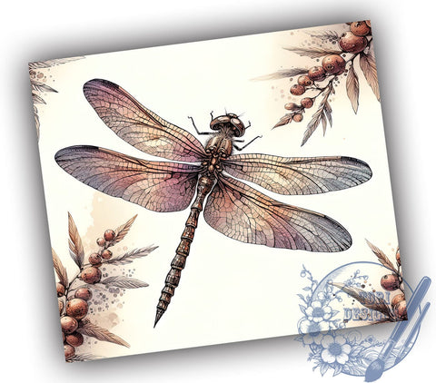 Embroidery Dragonflies 20oz Skinny Tumbler PNG, Dragonfly Tumbler Sublimation Wrap, Straight & Tapered Tumbler Wrap, Instant Digital Download Sublimation ToriDesigns 