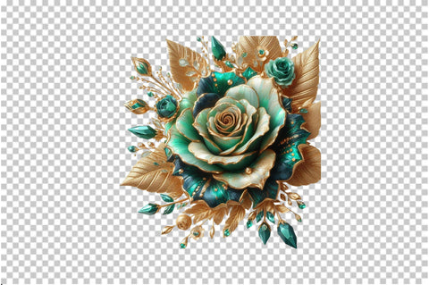 Emerald and Gold Glam Rose Clipart Sublimation SVGArt 