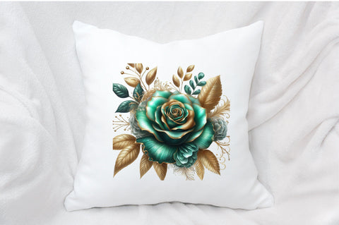 Emerald and Gold Glam Rose Clipart Sublimation SVGArt 