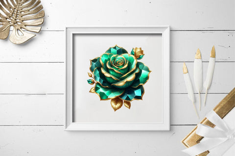Emerald and Gold Glam Rose Clipart Sublimation SVGArt 