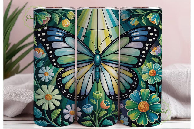 Emerald Butterfly Flora 20oz Tumbler Sublimation PixelChick 
