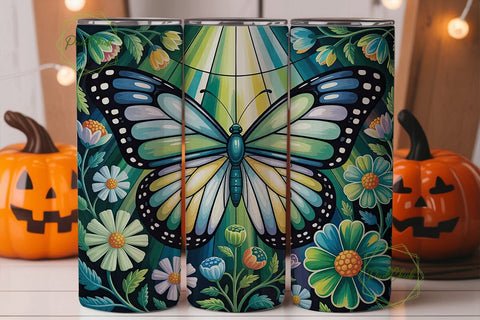 Emerald Butterfly Flora 20oz Tumbler Sublimation PixelChick 
