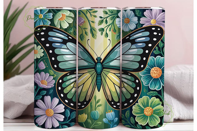 Emerald Butterfly Flora 20oz Tumbler Sublimation PixelChick 