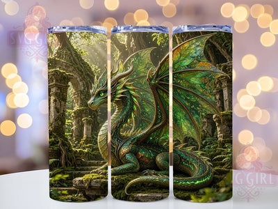 Emerald Forest Dragon 20oz Tumbler, Dragon Design, Emerald Theme, Fantasy Forest, Mystical Style, Whimsical Charm, 20oz Wrap, Sublimation Tumbler Sublimation SvggirlplusArt 