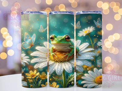 Emerald Frog Daisy 20oz Tumbler, Emerald Frog Motif, Daisy Design, Nature Theme, Whimsical Charm, Botanical Accent, Sublimation Wrap, 20oz Tumbler Sublimation SvggirlplusArt 