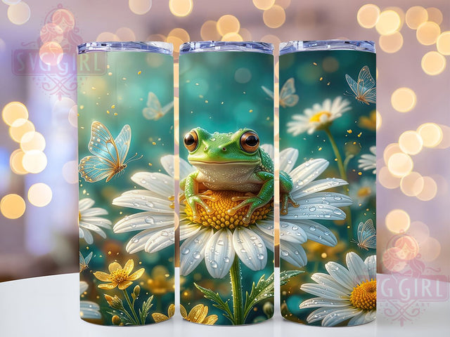 Emerald Frog Daisy 20oz Tumbler, Emerald Frog Motif, Daisy Design, Nature Theme, Whimsical Charm, Botanical Accent, Sublimation Wrap, 20oz Tumbler Sublimation SvggirlplusArt 
