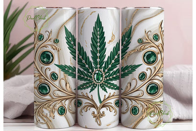 Emerald Gold Cannabis Leaf Tumbler Wrap Sublimation PixelChick 