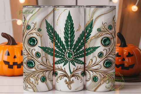 Emerald Gold Cannabis Leaf Tumbler Wrap Sublimation PixelChick 