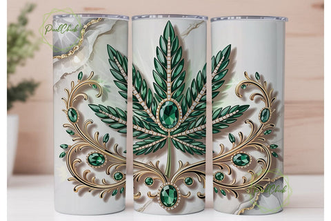 Emerald Gold Cannabis Leaf Tumbler Wrap Sublimation PixelChick 
