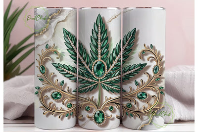 Emerald Gold Cannabis Leaf Tumbler Wrap Sublimation PixelChick 