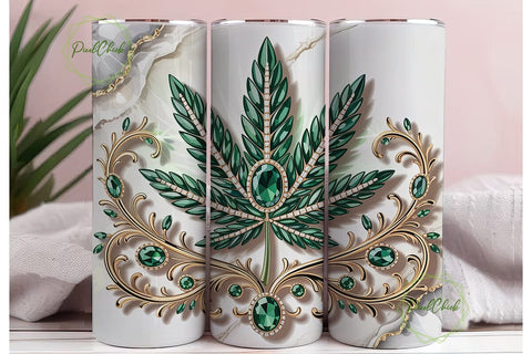 Emerald Gold Cannabis Leaf Tumbler Wrap Sublimation PixelChick 