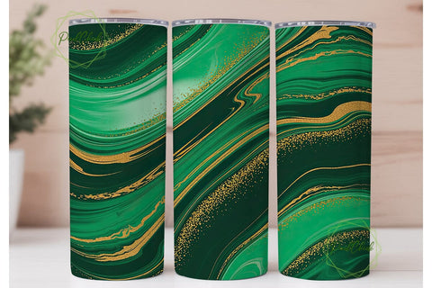 Emerald Gold Fluid Art Tumbler Wrap PNG Sublimation PixelChick 
