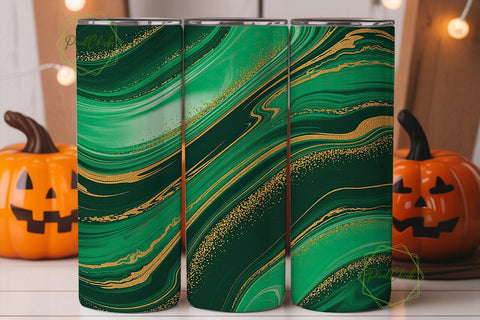 Emerald Gold Fluid Art Tumbler Wrap PNG Sublimation PixelChick 