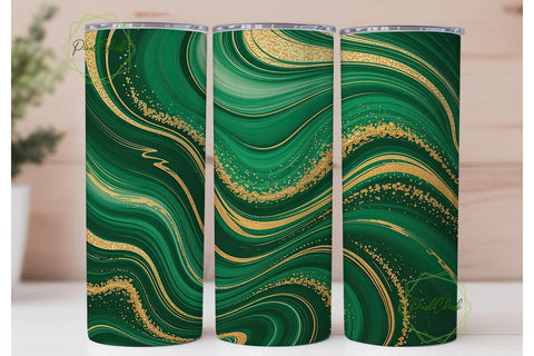 Emerald Gold Fluid Art Tumbler Wrap PNG Sublimation PixelChick 
