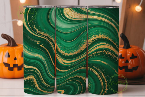 Emerald Gold Fluid Art Tumbler Wrap PNG Sublimation PixelChick 