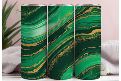 Emerald Gold Fluid Art Tumbler Wrap PNG Sublimation PixelChick 