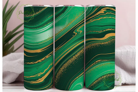 Emerald Gold Fluid Art Tumbler Wrap PNG Sublimation PixelChick 