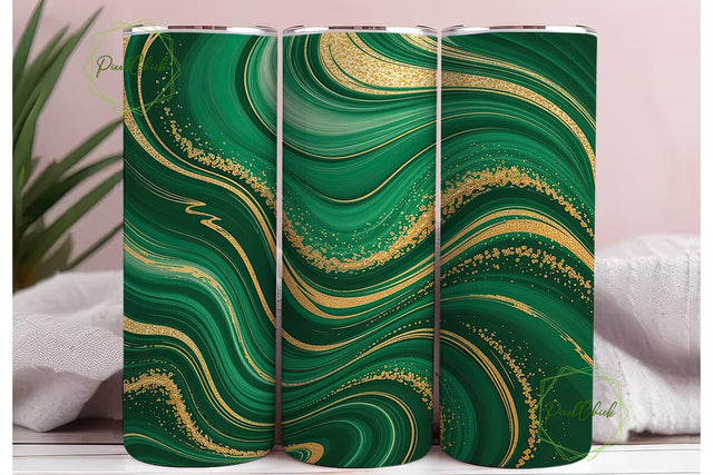 Emerald Gold Fluid Art Tumbler Wrap PNG Sublimation PixelChick 