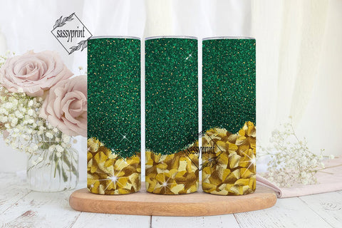 Emerald Gold Glitter Texture Tumbler Sublimation sassyprint 