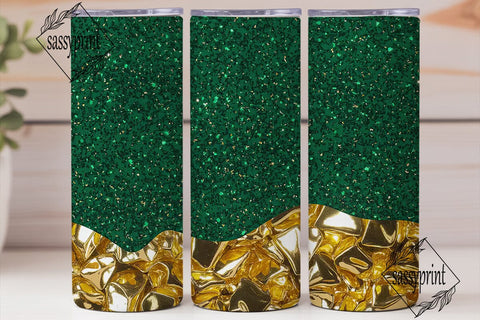 Emerald Gold Glitter Texture Tumbler Sublimation sassyprint 