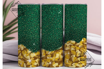 Emerald Gold Glitter Texture Tumbler Sublimation sassyprint 