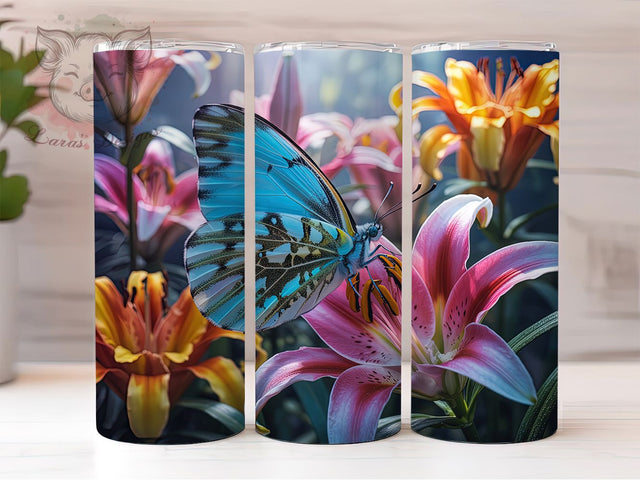 Emerald Green Butterfly Tumbler, Green Wings, Elegant Design, Nature Theme, Vibrant Pattern, 20Oz Tumbler, Sublimation Wrap Sublimation Lara' s Designs 