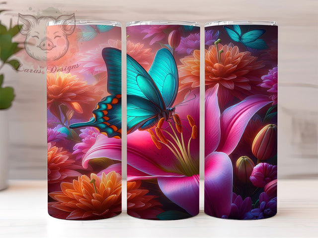Emerald Green Butterfly Tumbler, Green Wings, Elegant Design, Nature Theme, Vibrant Pattern, 20Oz Tumbler, Sublimation Wrap Sublimation Lara' s Designs 