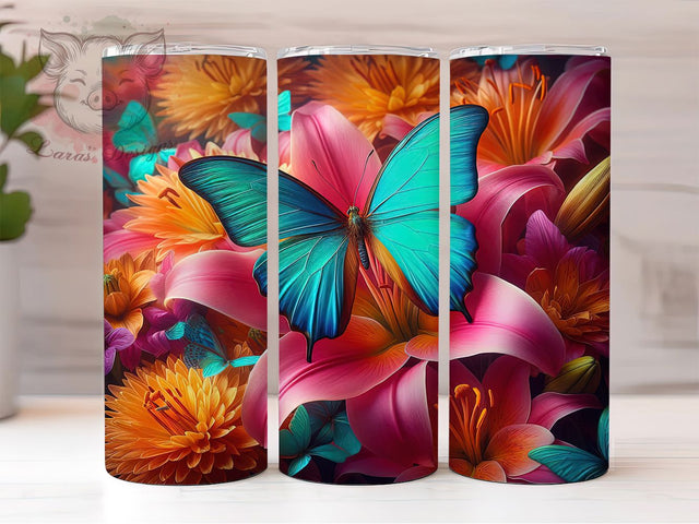 Emerald Green Butterfly Tumbler, Green Wings, Elegant Design, Nature Theme, Vibrant Pattern, 20Oz Tumbler, Sublimation Wrap Sublimation Lara' s Designs 