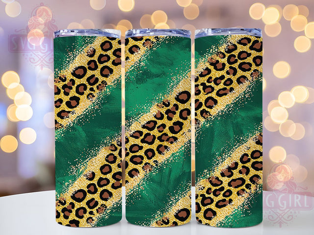 Emerald Green Leopard Glitter Tumbler, Brush Glitter Wrap, 20Oz Emerald Drinkware, Animal Print Glitter Cup, Leopard Brush Stroke Tumbler, Sublimation Animal Design, Green Glitter Drinkware Sublimation SvggirlplusArt 