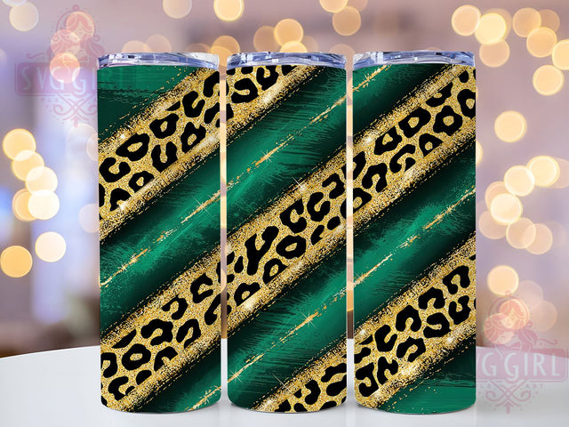 Emerald Green Leopard Glitter Tumbler, Brush Glitter Wrap, 20Oz Emerald Drinkware, Animal Print Glitter Cup, Leopard Brush Stroke Tumbler, Sublimation Animal Design, Green Glitter Drinkware Sublimation SvggirlplusArt 