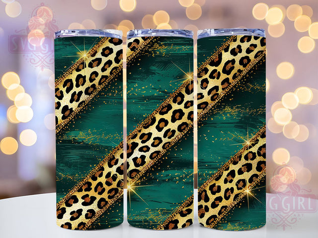 Emerald Green Leopard Glitter Tumbler, Brush Glitter Wrap, 20Oz Emerald Drinkware, Animal Print Glitter Cup, Leopard Brush Stroke Tumbler, Sublimation Animal Design, Green Glitter Drinkware Sublimation SvggirlplusArt 