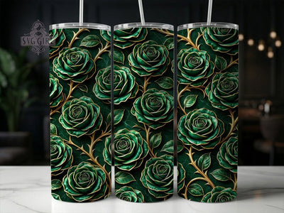 Emerald Green Roses 20oz Tumbler, Emerald green roses, Floral tumbler wrap, 20oz skinny tumbler, Green rose print, Sublimation tumbler wrap, Elegant floral pattern, Emerald floral design Sublimation SvggirlplusArt 
