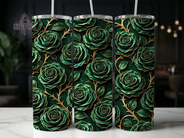 Emerald Green Roses 20oz Tumbler, Emerald green roses, Floral tumbler wrap, 20oz skinny tumbler, Green rose print, Sublimation tumbler wrap, Elegant floral pattern, Emerald floral design Sublimation SvggirlplusArt 