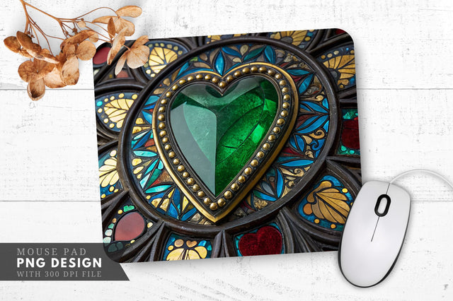 Emerald Heart Shards Mouse Pad PNG Design Sublimation Regulrcrative 