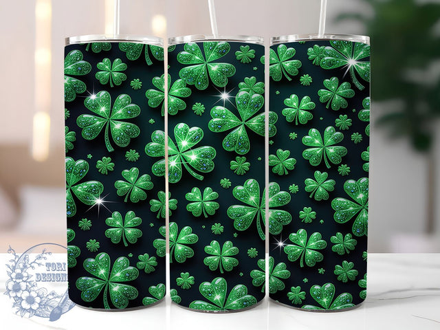 Emerald Shamrock Sparkle 20oz Tumbler Wrap, Emerald Green, Shamrock Motif, Sparkle Effect, Lucky Charm, Festive Design, Skinny Tumbler, Sublimation PNG Sublimation ToriDesigns 