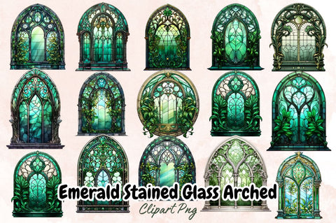 Emerald Stained Glass Arched Window Clipart Bundle Sublimation Designangry 