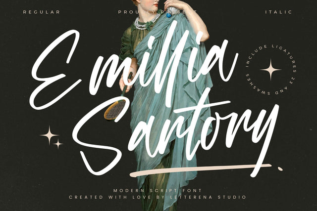 Emillia Sartory - Moder Script Font Font Letterena Studios 