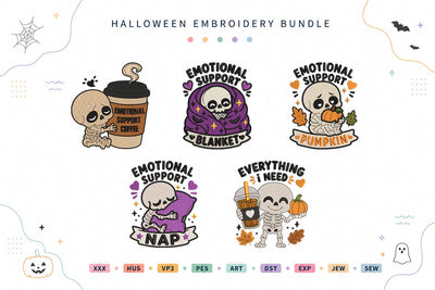 Emotional Support Skeletons Halloween Embroidery Bundle Embroidery/Applique DESIGNS sg embroidery 