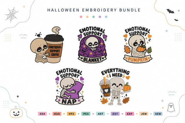 Emotional Support Skeletons Halloween Embroidery Bundle Embroidery/Applique DESIGNS sg embroidery 
