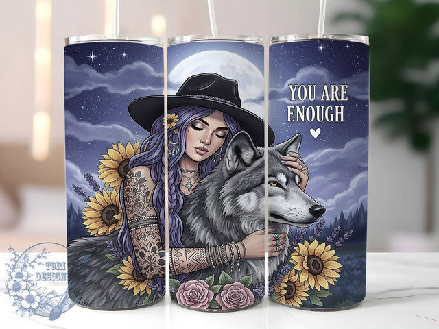 Empowering Wolf Spirit Strength Tumbler, Empowering Women Design, Wolf Guardian Gift, Self Worth Tumbler, Inspirational Wolf Art, Female Strength Gift, Motivational Design Sublimation ToriDesigns 