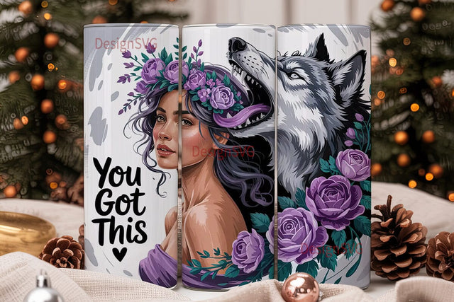 Empowering Wolf & Woman 20oz Tumbler Sublimation DesignSVG 