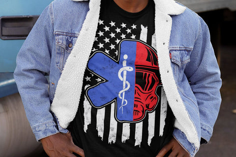 EMT Firefighter Paramedic Firefighter Gift EMS Back Print T-Shirt SVG DesignDestine 