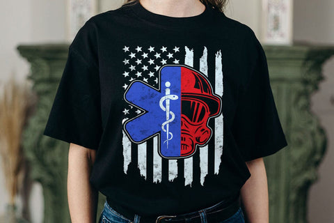 EMT Firefighter Paramedic Firefighter Gift EMS Back Print T-Shirt SVG DesignDestine 