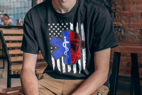 EMT Firefighter Paramedic Firefighter Gift EMS Back Print T-Shirt SVG DesignDestine 