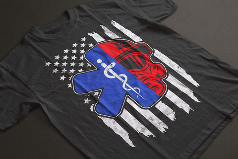 EMT Firefighter Paramedic Firefighter Gift EMS Back Print T-Shirt SVG DesignDestine 